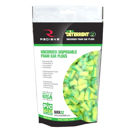 Radians Disposable Foam Wing Shape, 32 dB, Yellow and Green, 1 PR FP34BG50